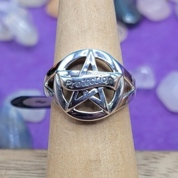 Protection Pentagram Sterling Silver Ring, Size 6 and 8 - Picture 2 of 4